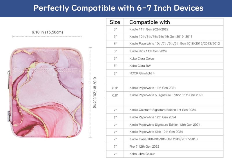 Dadanism 6-7 Inch Universal Padded Sleeve for 7" Colorsoft Signature Edition eReader 2024 and 6" eReader Book, Protective Sleeve Pouch Bag Carrying Case for Kobo E-Reader, Cloudy Pink - Image 2
